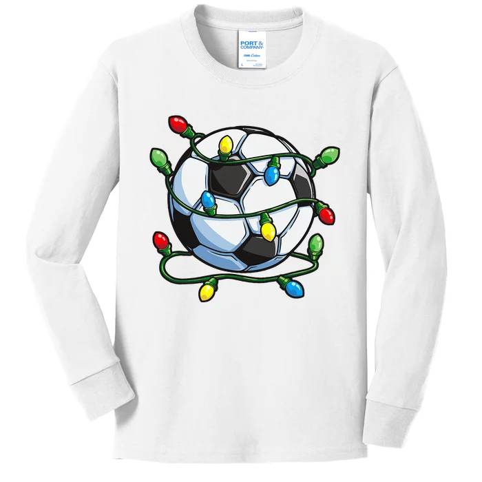 Soccer Christmas Ball Xmas Lights Funny Sport Kids Long Sleeve Shirt