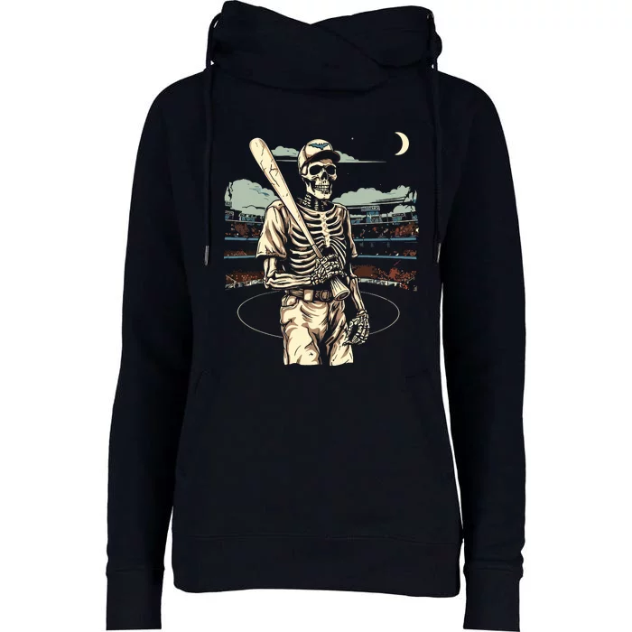 Spooky Creepy Baseball Skeleton Halloween Boy Womens Funnel Neck Pullover Hood