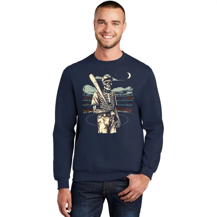 Spooky Creepy Baseball Skeleton Halloween Boy Tall Sweatshirt