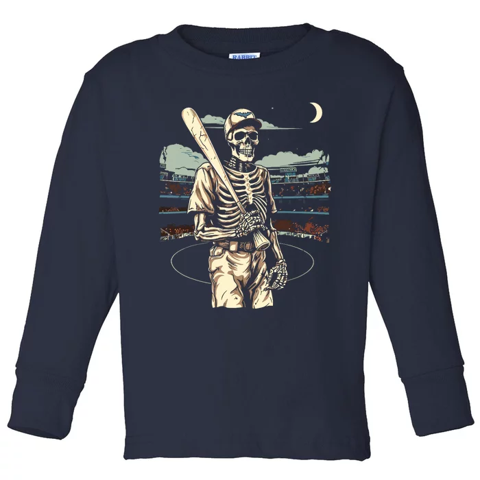 Spooky Creepy Baseball Skeleton Halloween Boy Toddler Long Sleeve Shirt