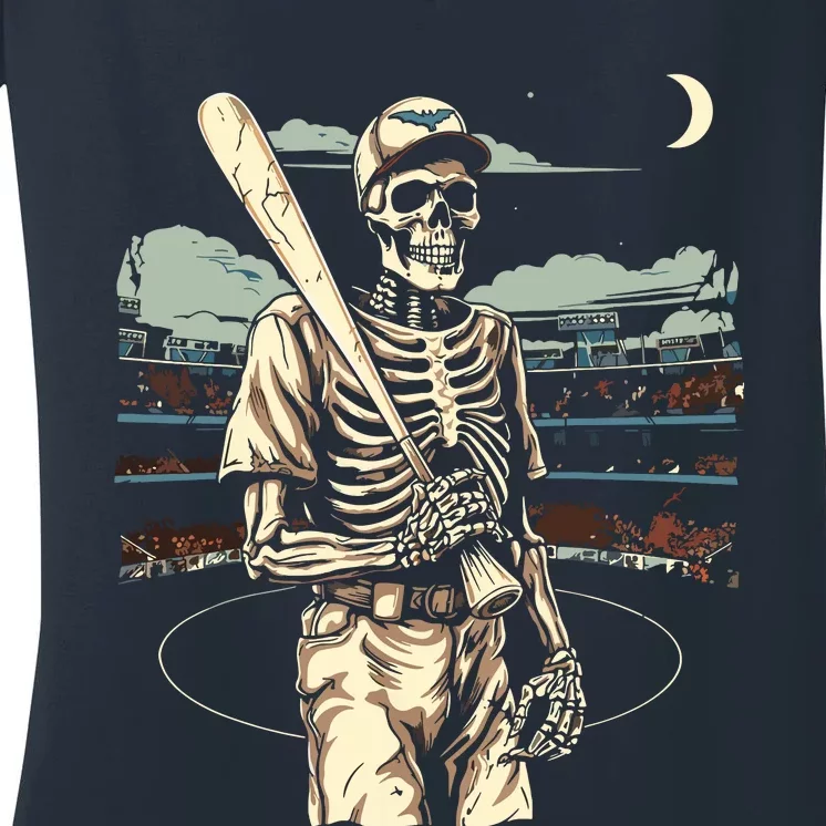 Spooky Creepy Baseball Skeleton Halloween Boy Women's V-Neck T-Shirt