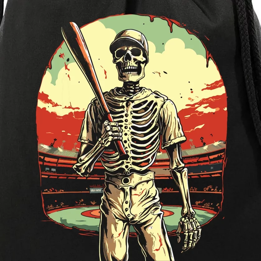 Spooky Creepy Baseball Skeleton Halloween Boy Drawstring Bag