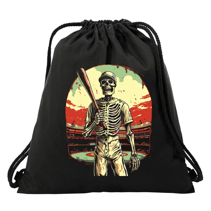 Spooky Creepy Baseball Skeleton Halloween Boy Drawstring Bag