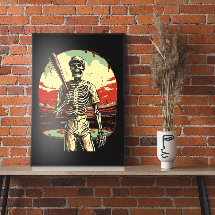 Spooky Creepy Baseball Skeleton Halloween Boy Poster