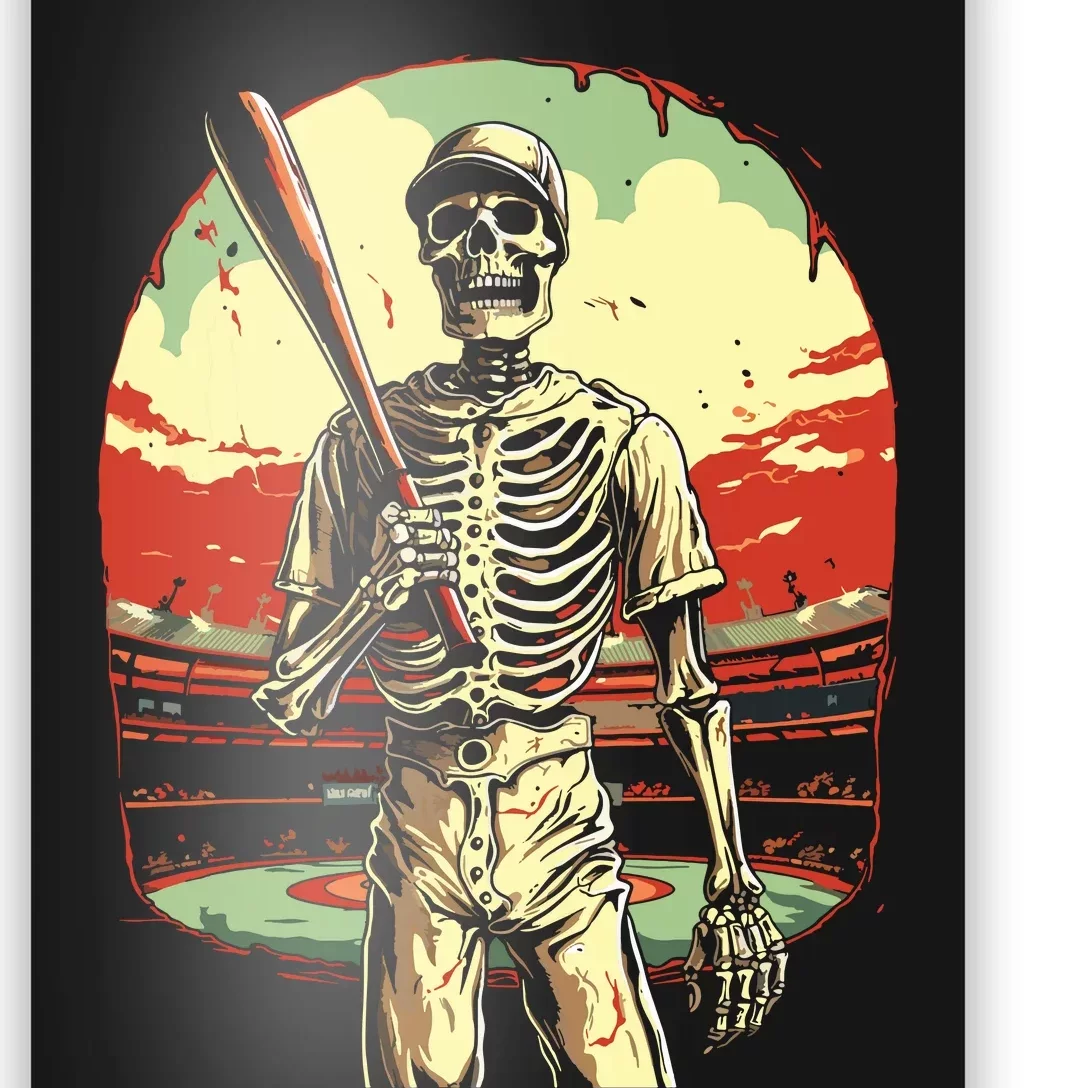 Spooky Creepy Baseball Skeleton Halloween Boy Poster