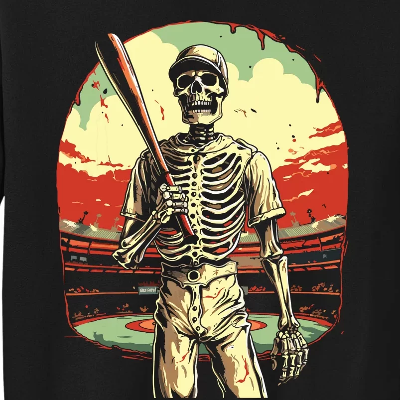 Spooky Creepy Baseball Skeleton Halloween Boy Tall Sweatshirt