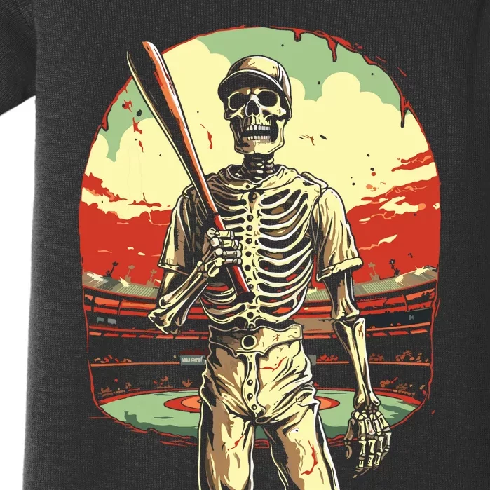 Spooky Creepy Baseball Skeleton Halloween Boy Baby Bodysuit