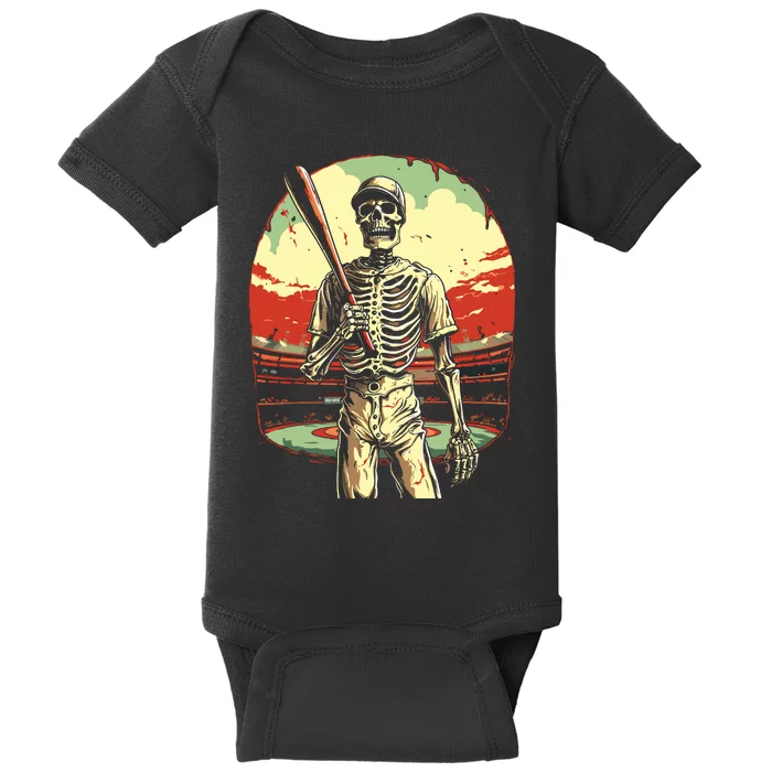 Spooky Creepy Baseball Skeleton Halloween Boy Baby Bodysuit