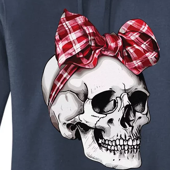 Skull Coquette Bow Halloween Red Plaid Bow Group Costume Women's Pullover Hoodie