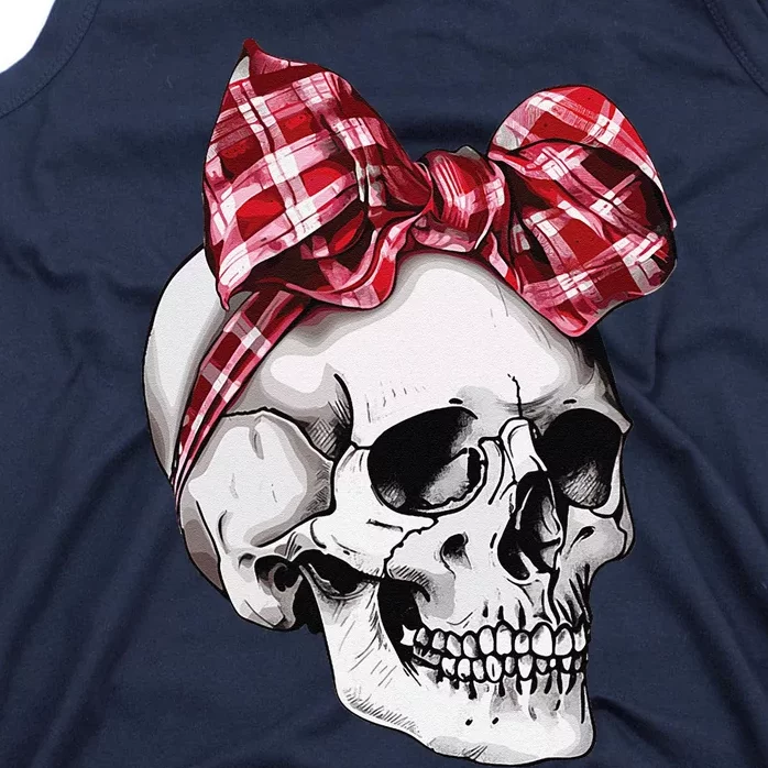 Skull Coquette Bow Halloween Red Plaid Bow Group Costume Tank Top