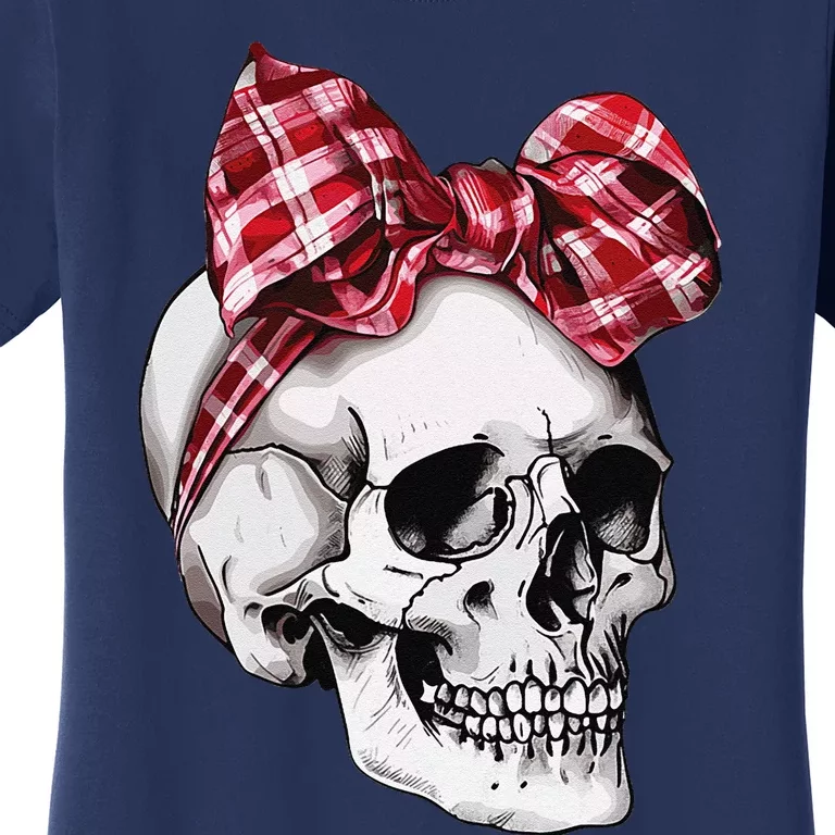 Skull Coquette Bow Halloween Red Plaid Bow Group Costume Women's T-Shirt