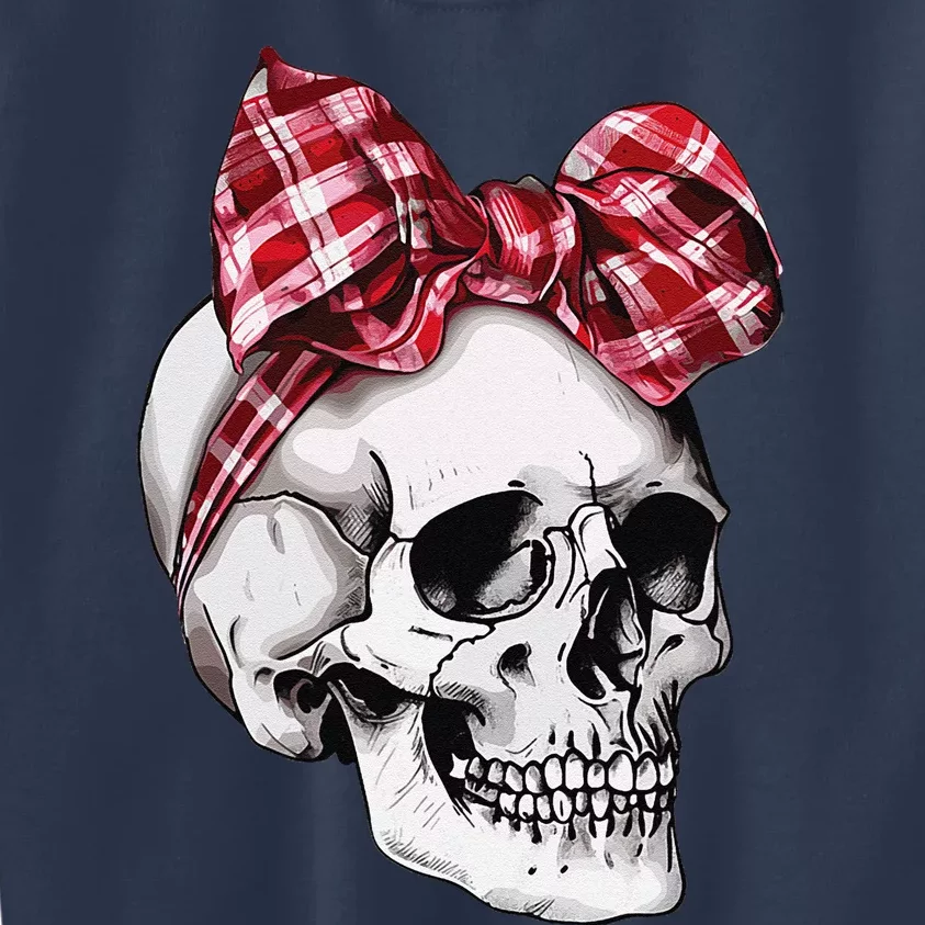 Skull Coquette Bow Halloween Red Plaid Bow Group Costume Kids Sweatshirt