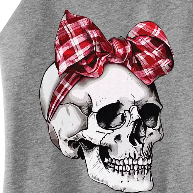 Skull Coquette Bow Halloween Red Plaid Bow Group Costume Women’s Perfect Tri Rocker Tank