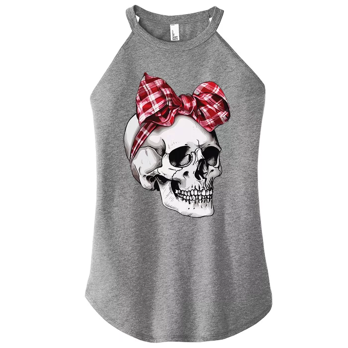 Skull Coquette Bow Halloween Red Plaid Bow Group Costume Women’s Perfect Tri Rocker Tank