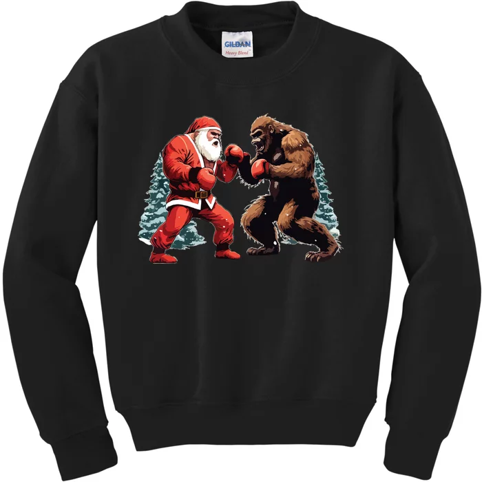 Santa Claus Boxing Bigfoot Sasquatch Christmas Kids Sweatshirt