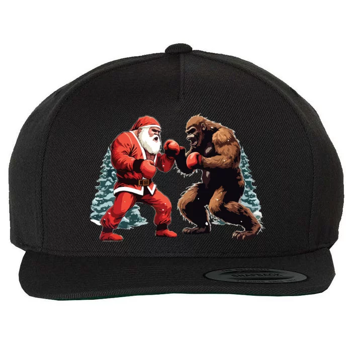 Santa Claus Boxing Bigfoot Sasquatch Christmas Wool Snapback Cap