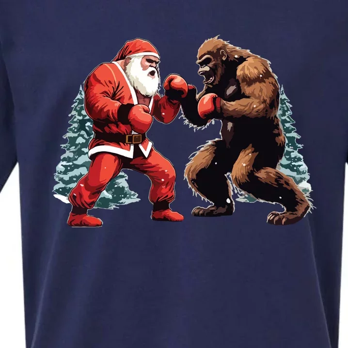 Santa Claus Boxing Bigfoot Sasquatch Christmas Sueded Cloud Jersey T-Shirt