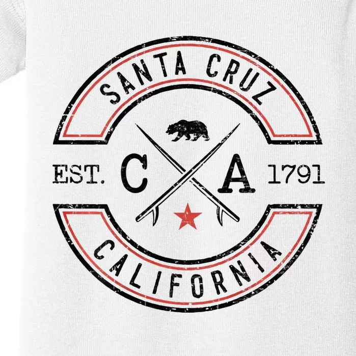 Santa Cruz Beach California Ca Retro Surfer Baby Bodysuit