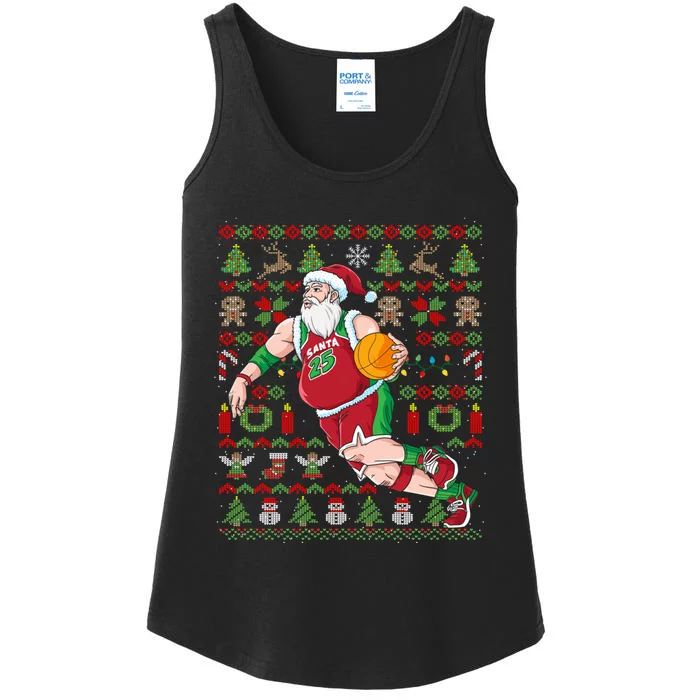 Santa Claus Basketball Ugly Christmas Ladies Essential Tank