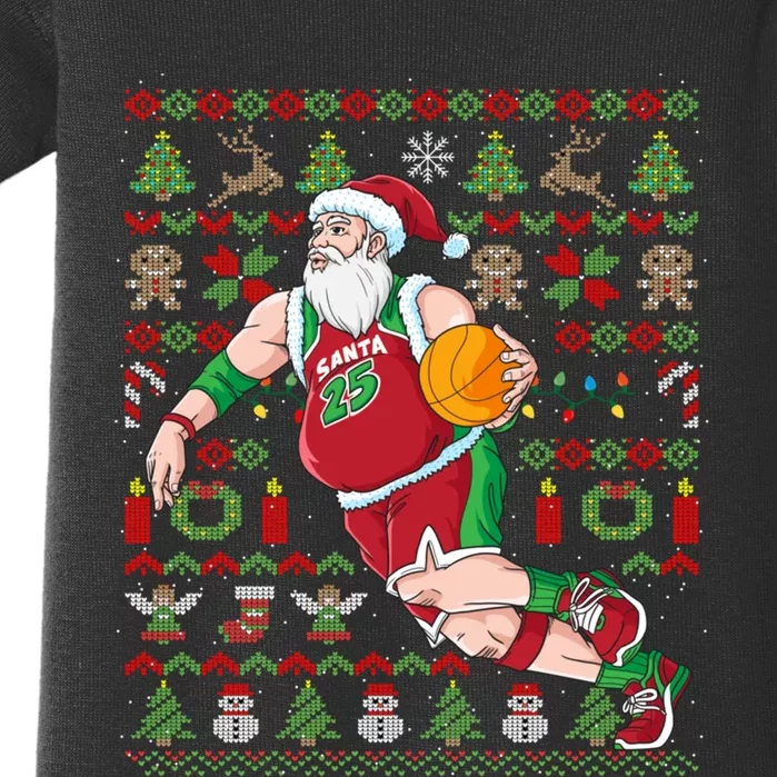 Santa Claus Basketball Ugly Christmas Baby Bodysuit