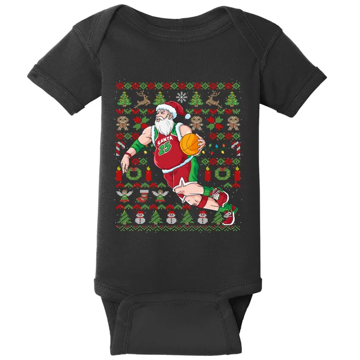 Santa Claus Basketball Ugly Christmas Baby Bodysuit