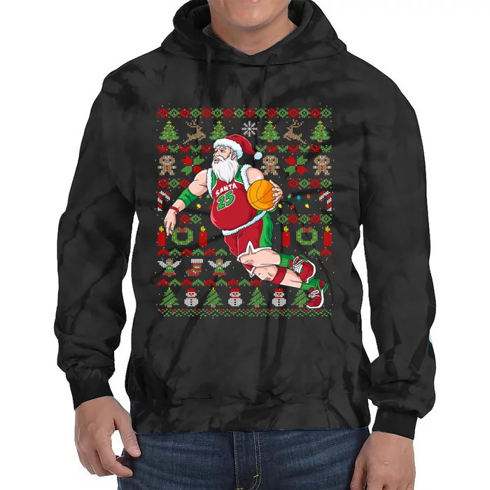 Santa Claus Basketball Ugly Christmas Tie Dye Hoodie