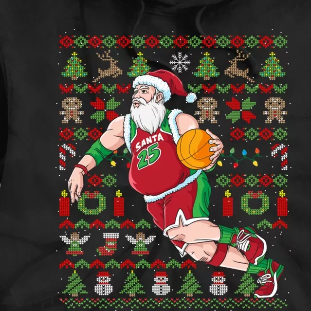 Santa Claus Basketball Ugly Christmas Tie Dye Hoodie