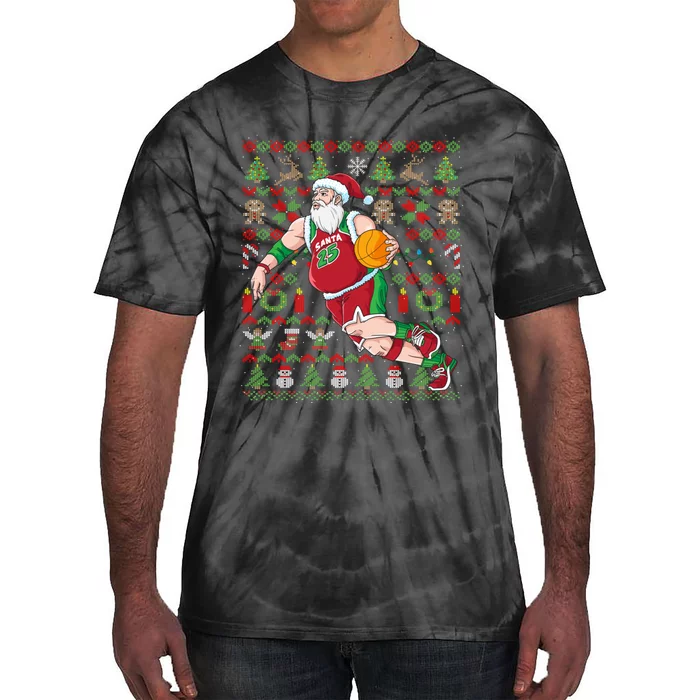 Santa Claus Basketball Ugly Christmas Tie-Dye T-Shirt