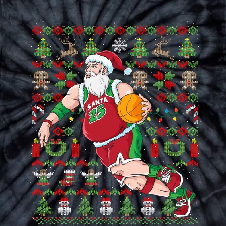 Santa Claus Basketball Ugly Christmas Tie-Dye T-Shirt