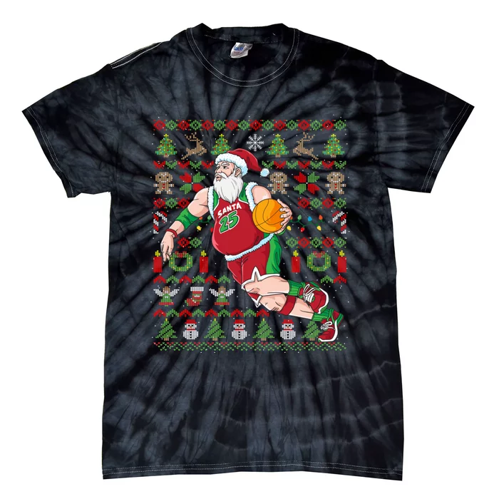 Santa Claus Basketball Ugly Christmas Tie-Dye T-Shirt