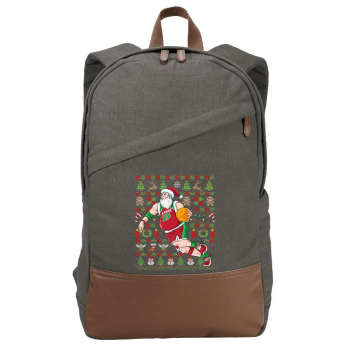 Santa Claus Basketball Ugly Christmas Cotton Canvas Backpack