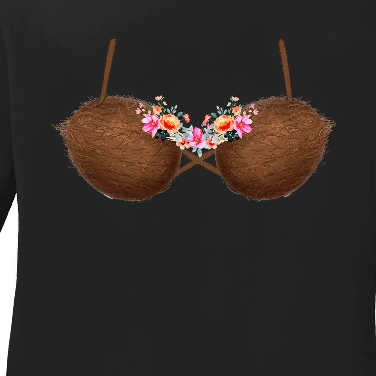 Summer Coconut Bra Hawaii Luau Flowery Costume Funny Ladies Long Sleeve Shirt