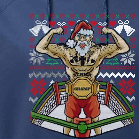 Santa Claus Boxing Mma Champ Boxer Ugly Christmas Meaningful Gift Performance Fleece Hoodie