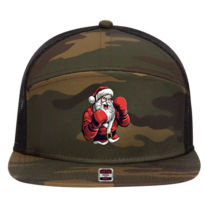 Santa Claus Boxing Funny Boxer Christmas Boxing Xmas Great Gift 7 Panel Mesh Trucker Snapback Hat