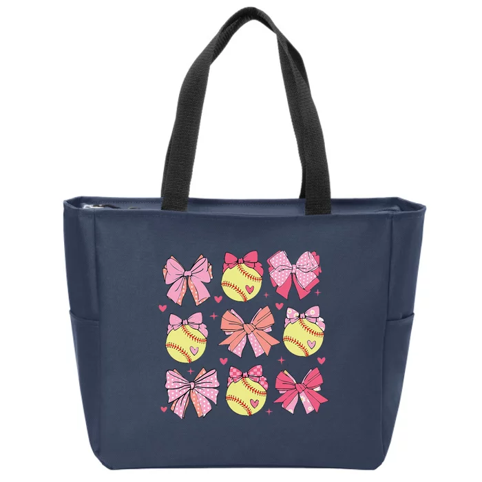 Softball Coquette Bow Softball Mom Mothers Day Softball Mama Zip Tote Bag