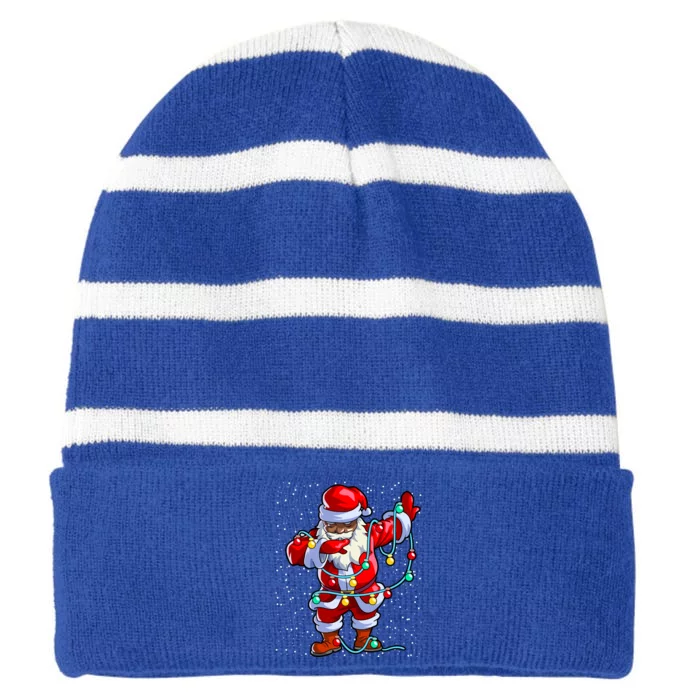 Santa Claus Black Christmas Afro African American Xmas Funny Gift Striped Beanie with Solid Band