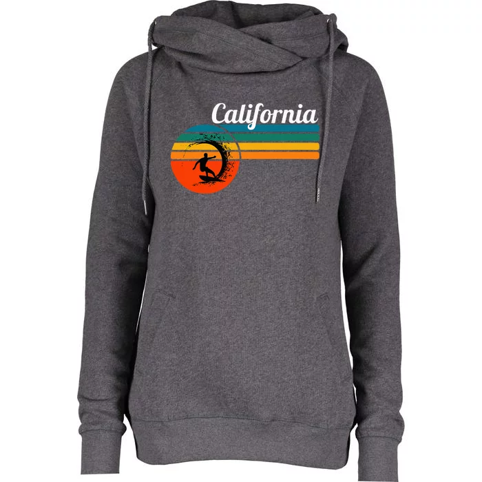 Surf California Beach Vintage Retro Surf Womens Funnel Neck Pullover Hood