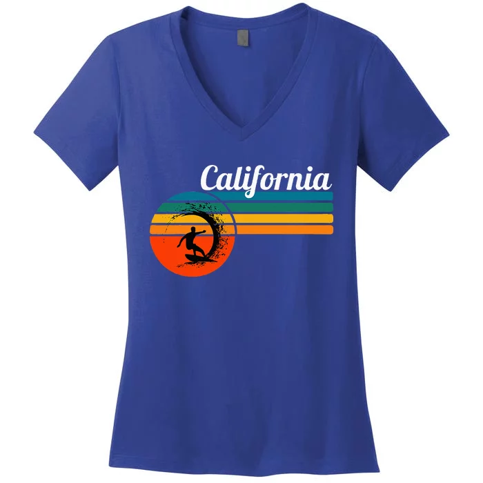 Surf California Beach Vintage Retro Surf Women's V-Neck T-Shirt