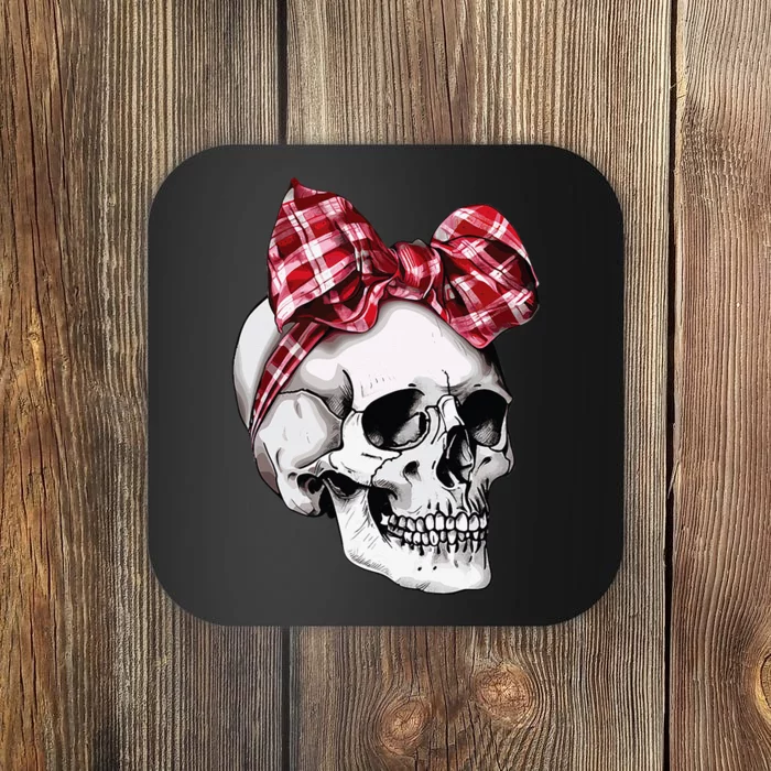 Skull Coquette Bow Halloween Red Plaid Bow Group Costume Coaster