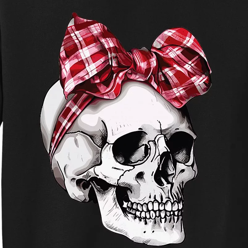 Skull Coquette Bow Halloween Red Plaid Bow Group Costume Tall Sweatshirt