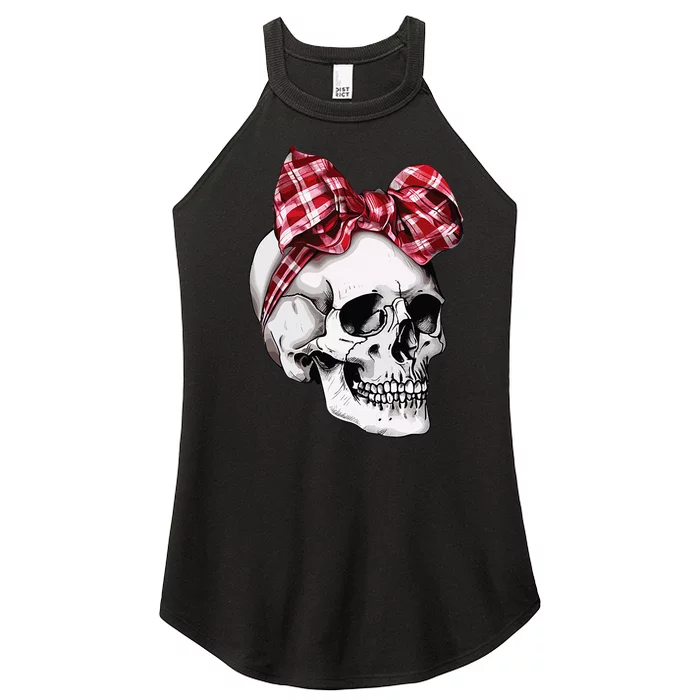 Skull Coquette Bow Halloween Red Plaid Bow Group Costume Women’s Perfect Tri Rocker Tank