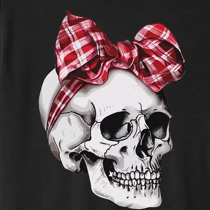 Skull Coquette Bow Red Plaid Halloween Costume ChromaSoft Performance T-Shirt