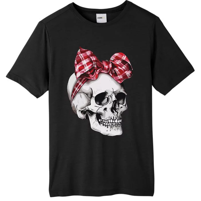 Skull Coquette Bow Red Plaid Halloween Costume ChromaSoft Performance T-Shirt