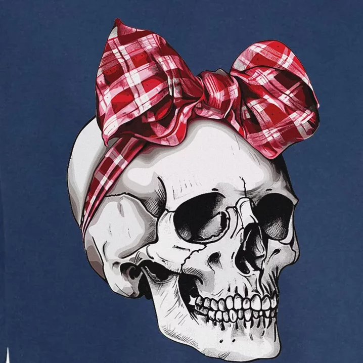 Skull Coquette Bow Red Plaid Halloween Costume Garment-Dyed Sweatshirt