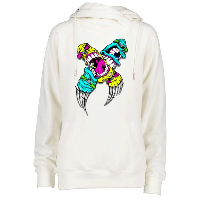 Skateboarding Comic Book Cartoon Skateboard Gift Womens Funnel Neck Pullover Hood