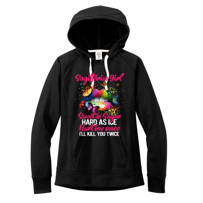 Sagittarius Colorful Butterflies Lips Zodiac Sign Birth Funny Gift Women's Fleece Hoodie