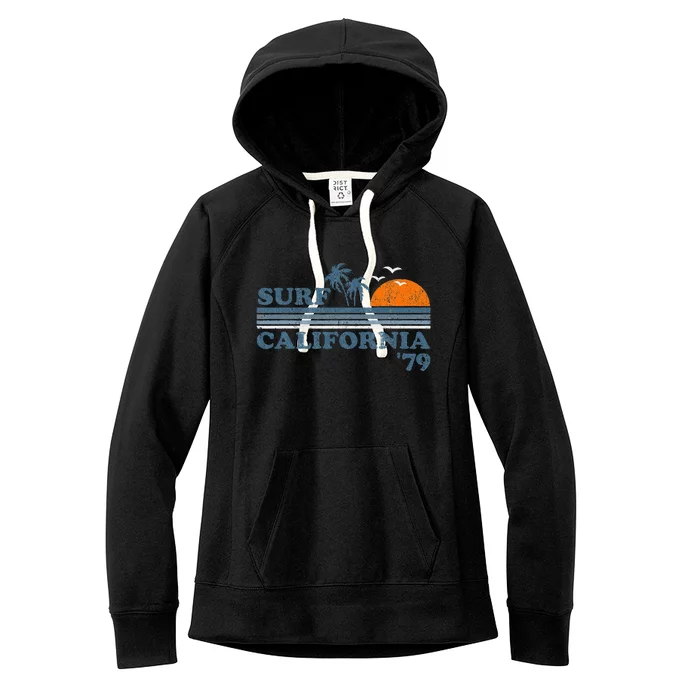 Surf California Beach Retro Sunset Surf 70s Women's Fleece Hoodie