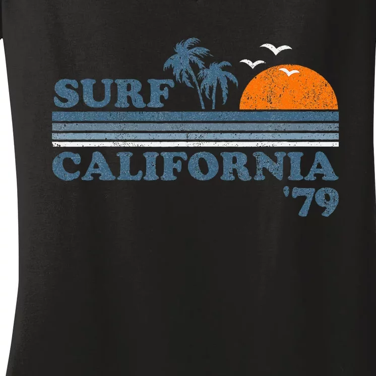 Surf California Beach Retro Sunset Surf 70s Women's V-Neck T-Shirt