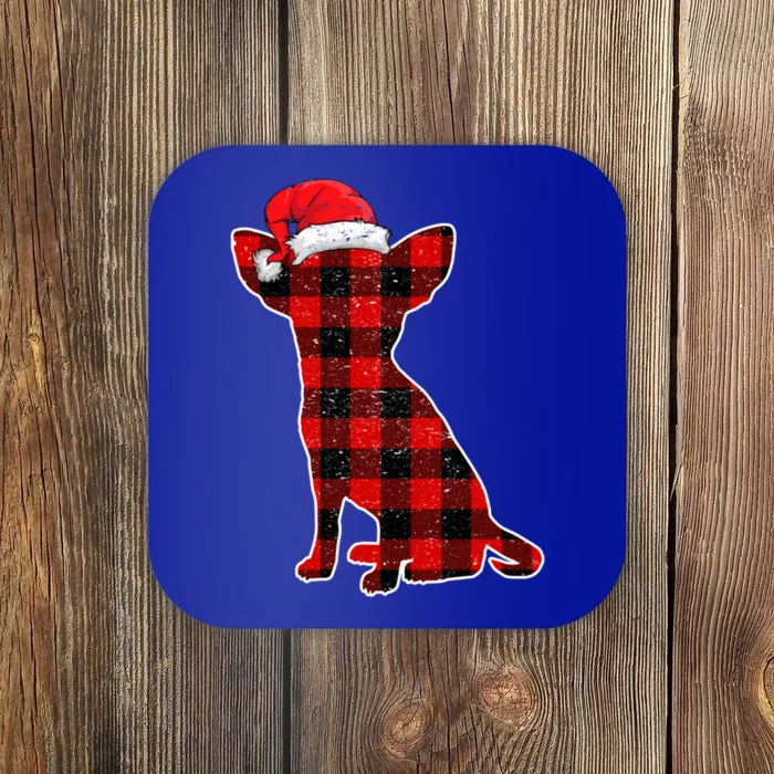 Santa Chihuahua Buffalo Plaid Gift Merry Christmas Dog Gift Coaster