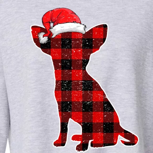 Santa Chihuahua Buffalo Plaid Gift Merry Christmas Dog Gift Cropped Pullover Crew